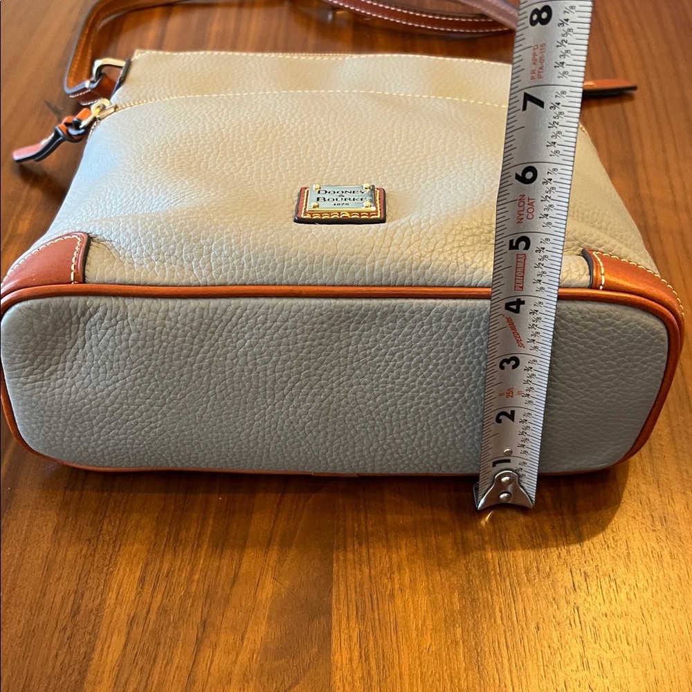 Dooney & Bourke Light Gray/Taupe Pebble Leather Crossbody Bag with Tan Trim - Picture 10 of 10